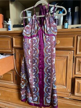 Nicole Miller Magenta Paisley Halter Midi Dress